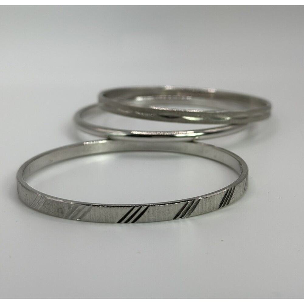 Lot Of 3‎ Vintage Signed Monet Silver Tone Bangle Stacking Bracelets - Picture 2 of 6